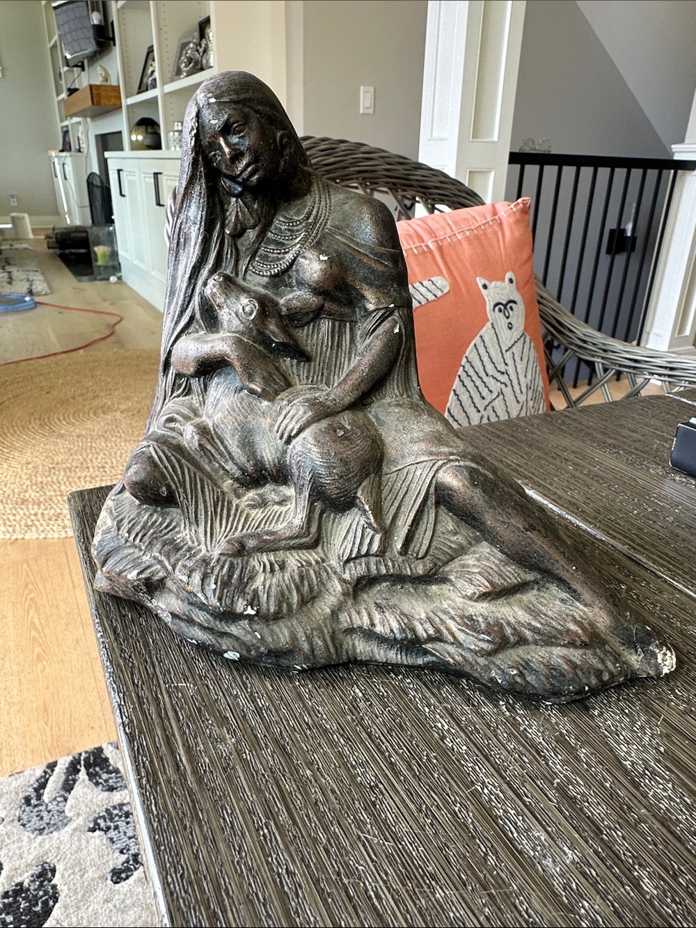 Vintage Bronze-Tone Mother and Child Sculpture 7x9 resin collectible